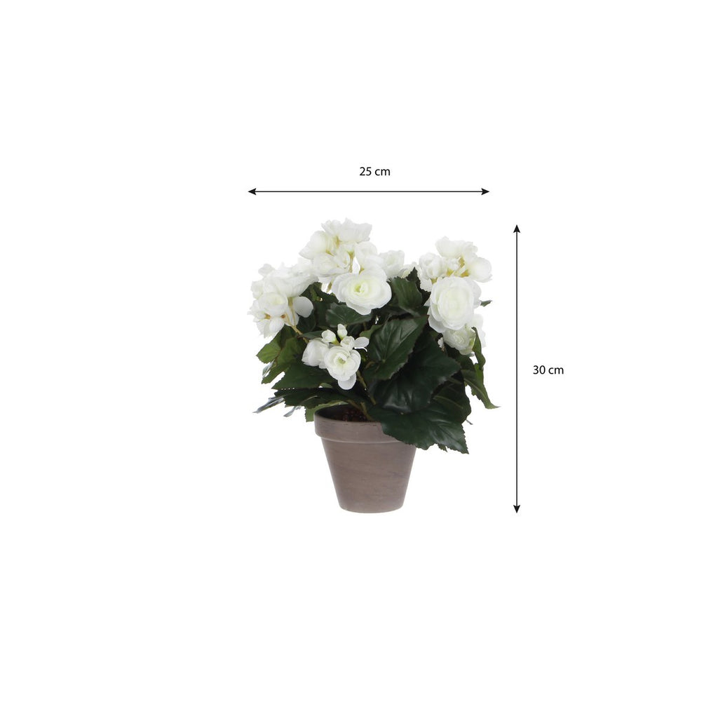 Begonia Kunstplant in Bloempot Stan - H30 x Ø25 cm - Wit