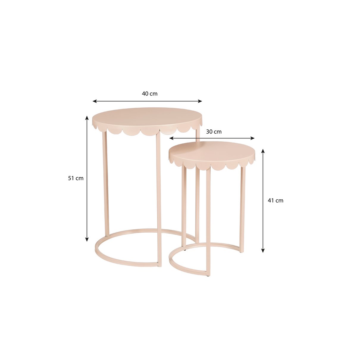 Lara Bijzettafel - Set van 2 - H51 x Ø40 cm - Metaal - Lichtroze