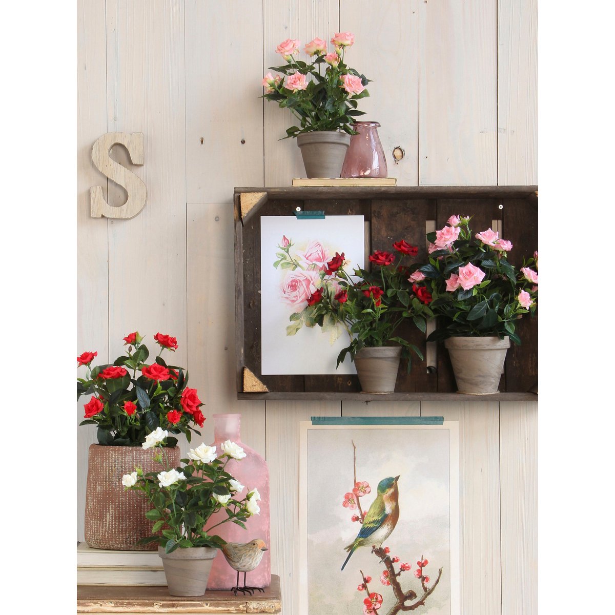 Kunstplant Rosebush Wit Mica Decorations