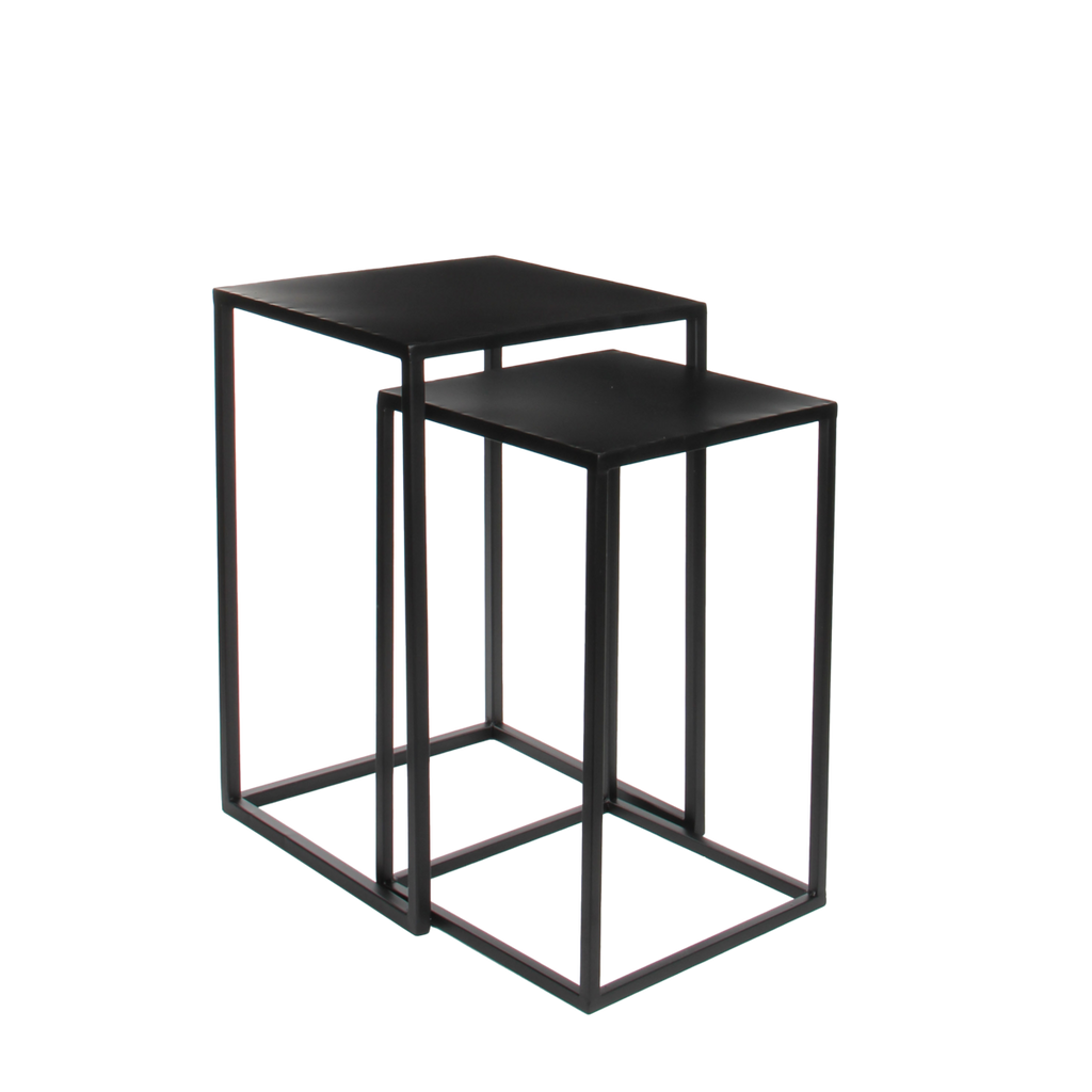 Goa Bijzettafel - Set van 2 - L35 x B35 x H55 cm - Metaal - Zwart