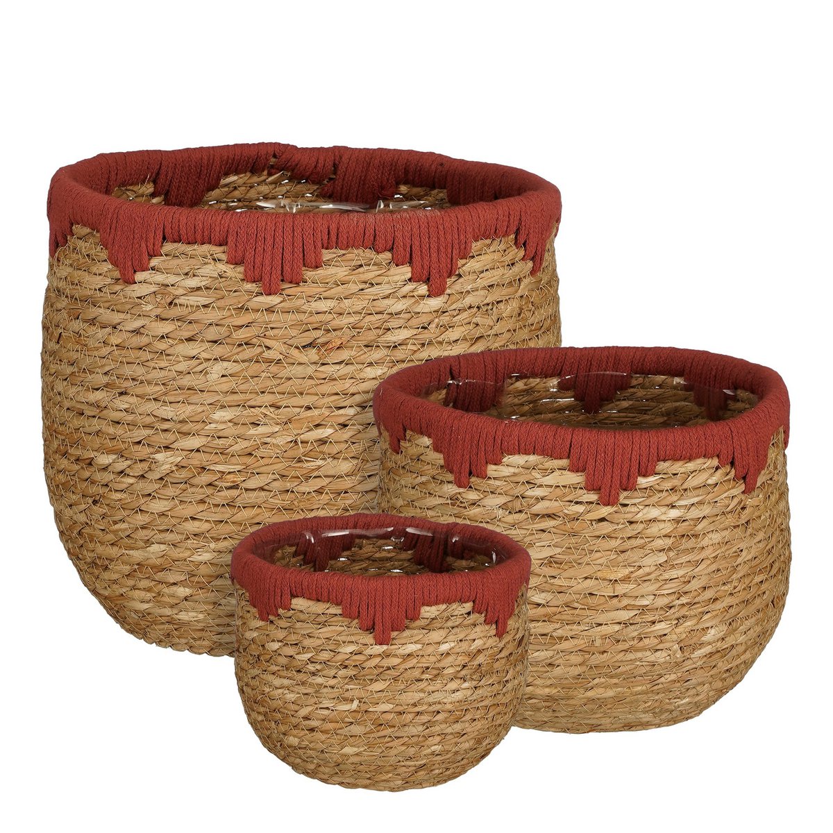 Jorck Plantenmand - Set van 3 - H24 x Ø26 cm - Zeegras - Rood, Bruin