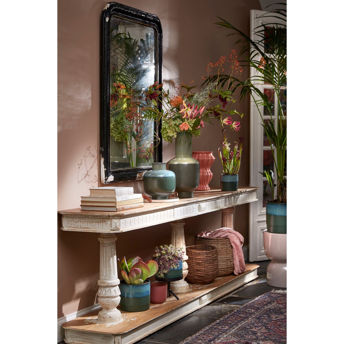 Olof Bloempot - H20 x Ø22 cm - Terracotta - Donkergroen