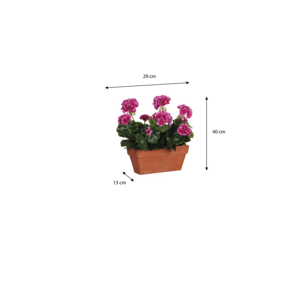 Geranium Kunstplant in Balkonbak - L29 x B13 x H40 cm - Paars