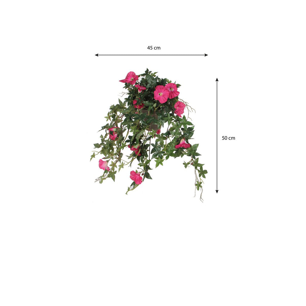 Petunia Kunst Hangplant in Bloempot Stan - L25 x B45 x H50 cm - Donkerroze