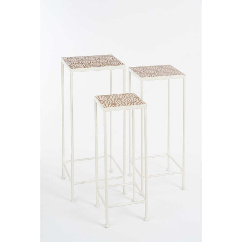 Odile Bijzettafel voor Buiten - Set van 3 - L28 x B28 x H67 cm - Metaal - Bruin, Wit