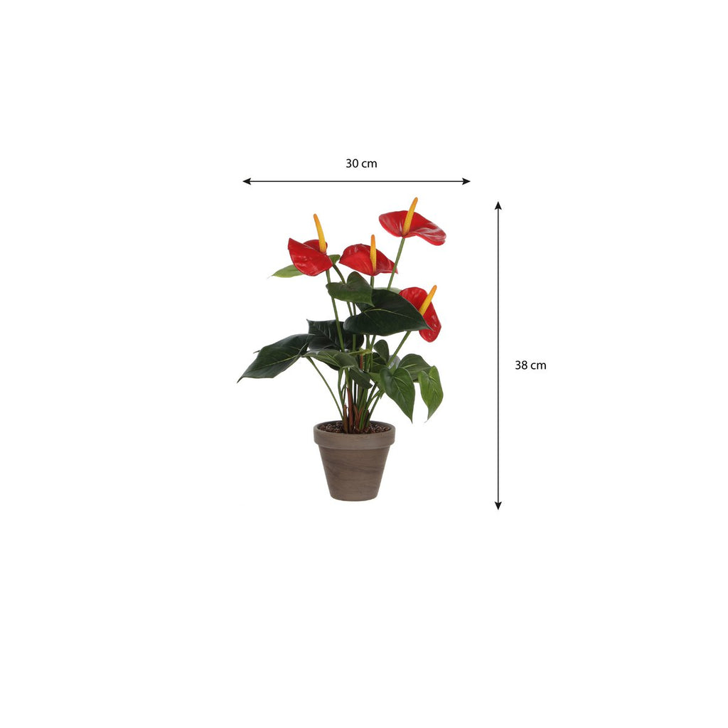 Anthurium Kunstplant in Bloempot Stan - H38 x Ø30 cm - Rood