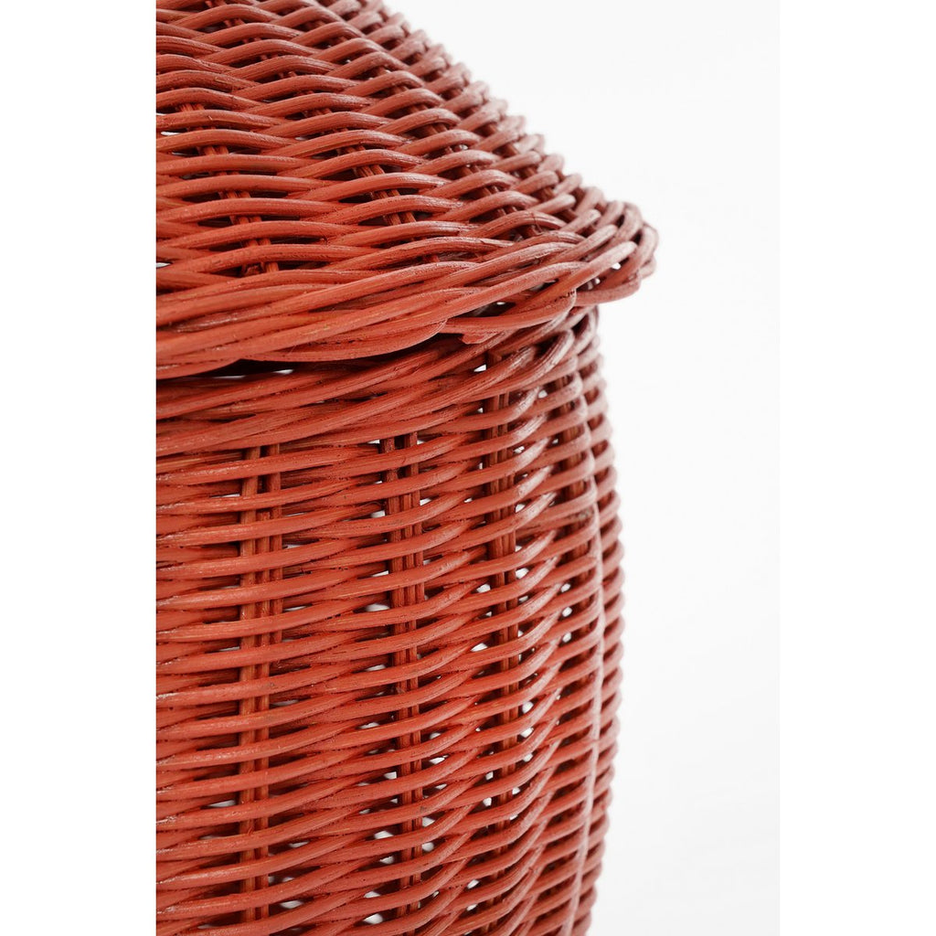 Opbergmand met Deksel - Set van 2 - H48 x Ø30 cm - Rotan - Rood