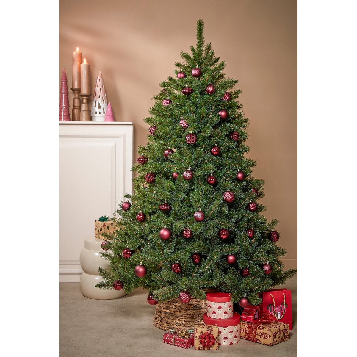 Kerstballen set  Donkerrood Mica Decorations