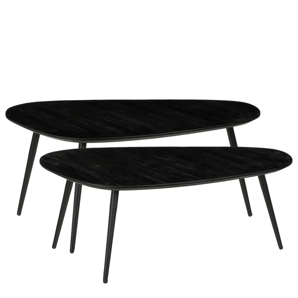Jailey Bijzettafel - Set van 2 - L84 x B39 x H39 cm - Gerecycled Hout - Zwart