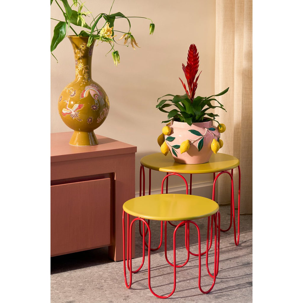 Dione Bijzettafel - Set van 2 - H40 x Ø46 cm - Metaal - Geel