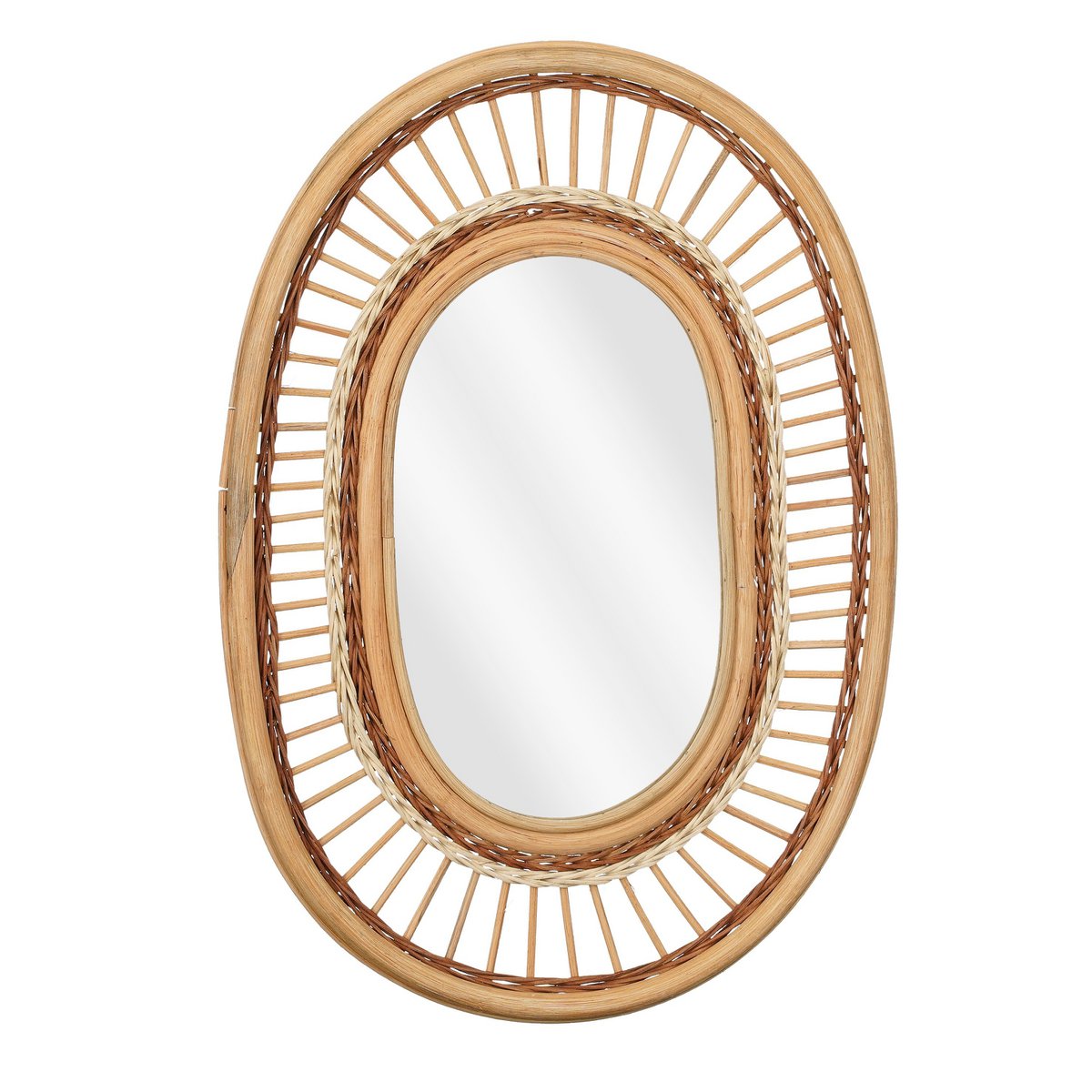 Oval Wandspiegel - L59 x B40 x H3 cm - Rotan - Lichtbruin