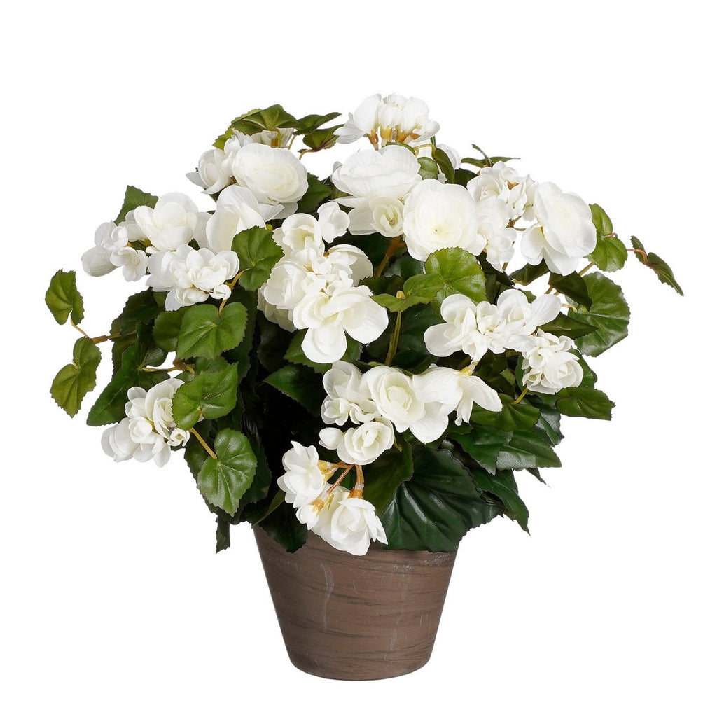 Begonia Kunstplant in Bloempot Stan - H37 x Ø36 cm - Wit