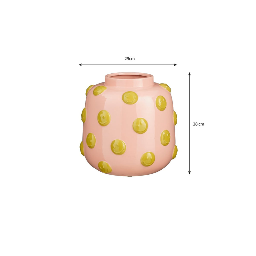 Smiley Vaas - H28 x Ø29 cm - Keramiek - Lichtroze, Oker