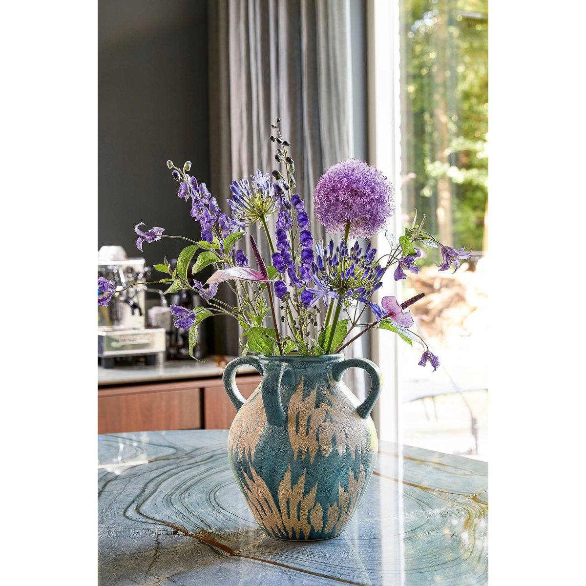 Caldo Vaas - L28 x B28 x H36 cm - Keramiek - Donkerblauw