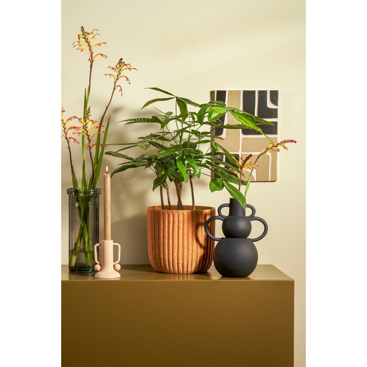 Ula Kandelaar - H12 x Ø8 cm - Metaal - Beige