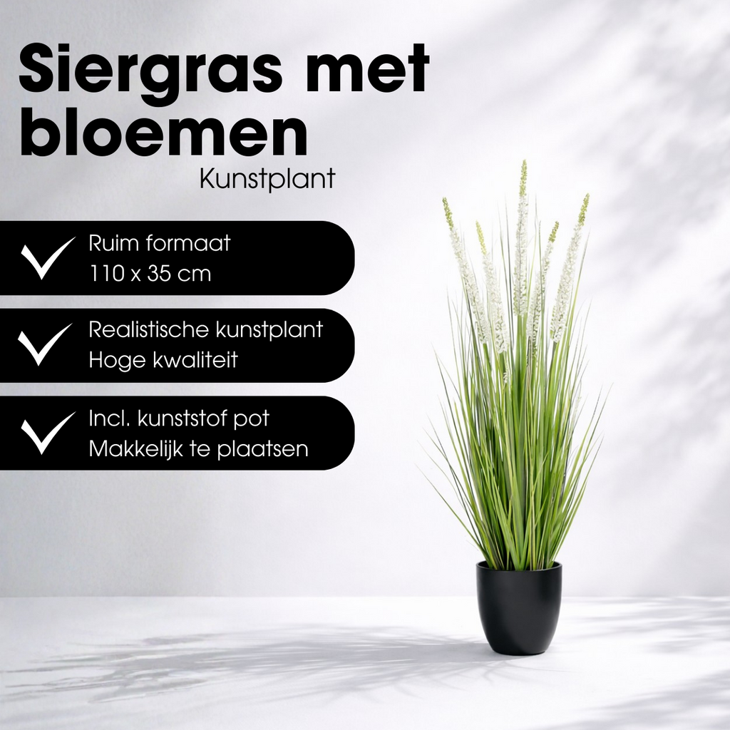 Kunstplant Siergras Wit Mica Decorations