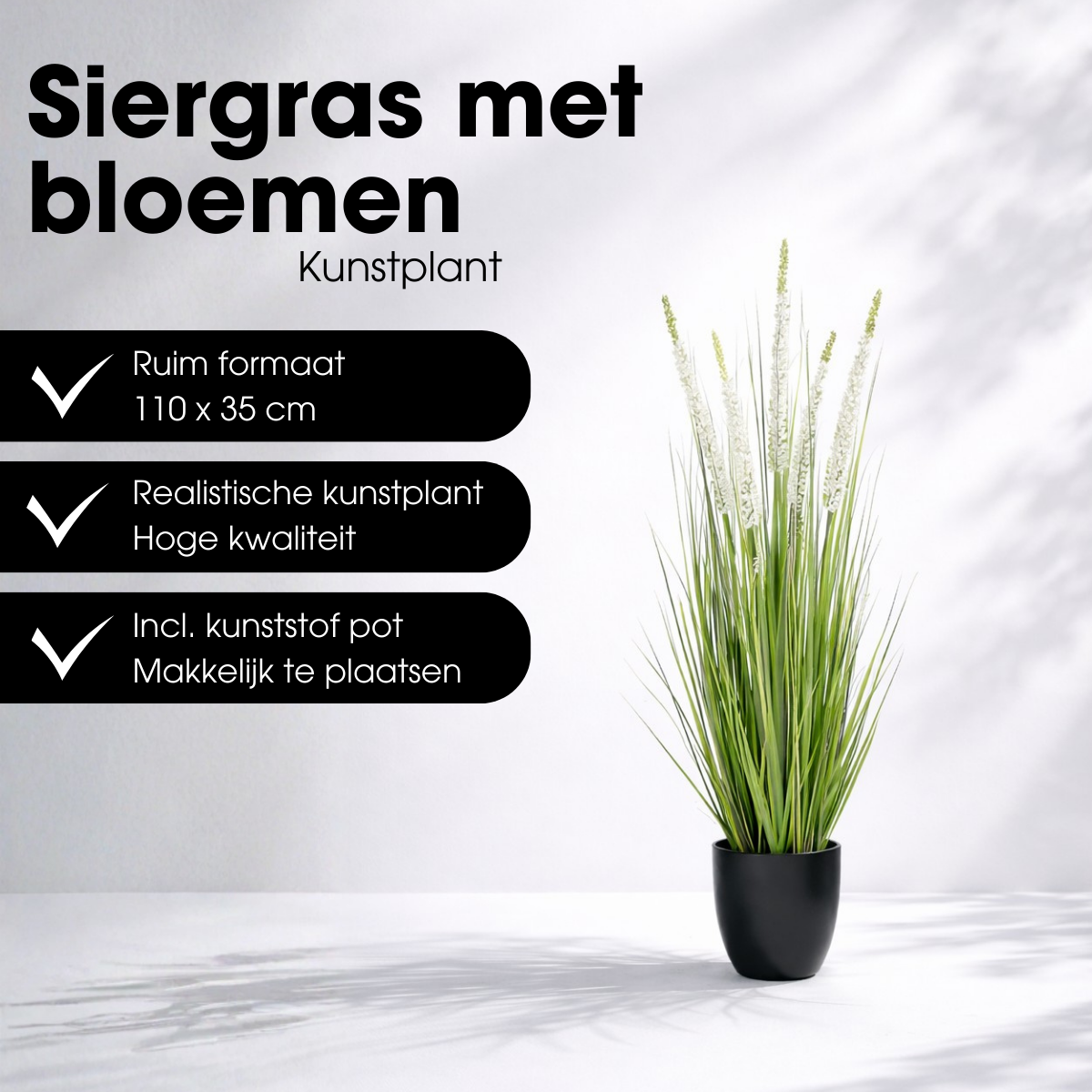 Kunstplant Siergras Wit Mica Decorations