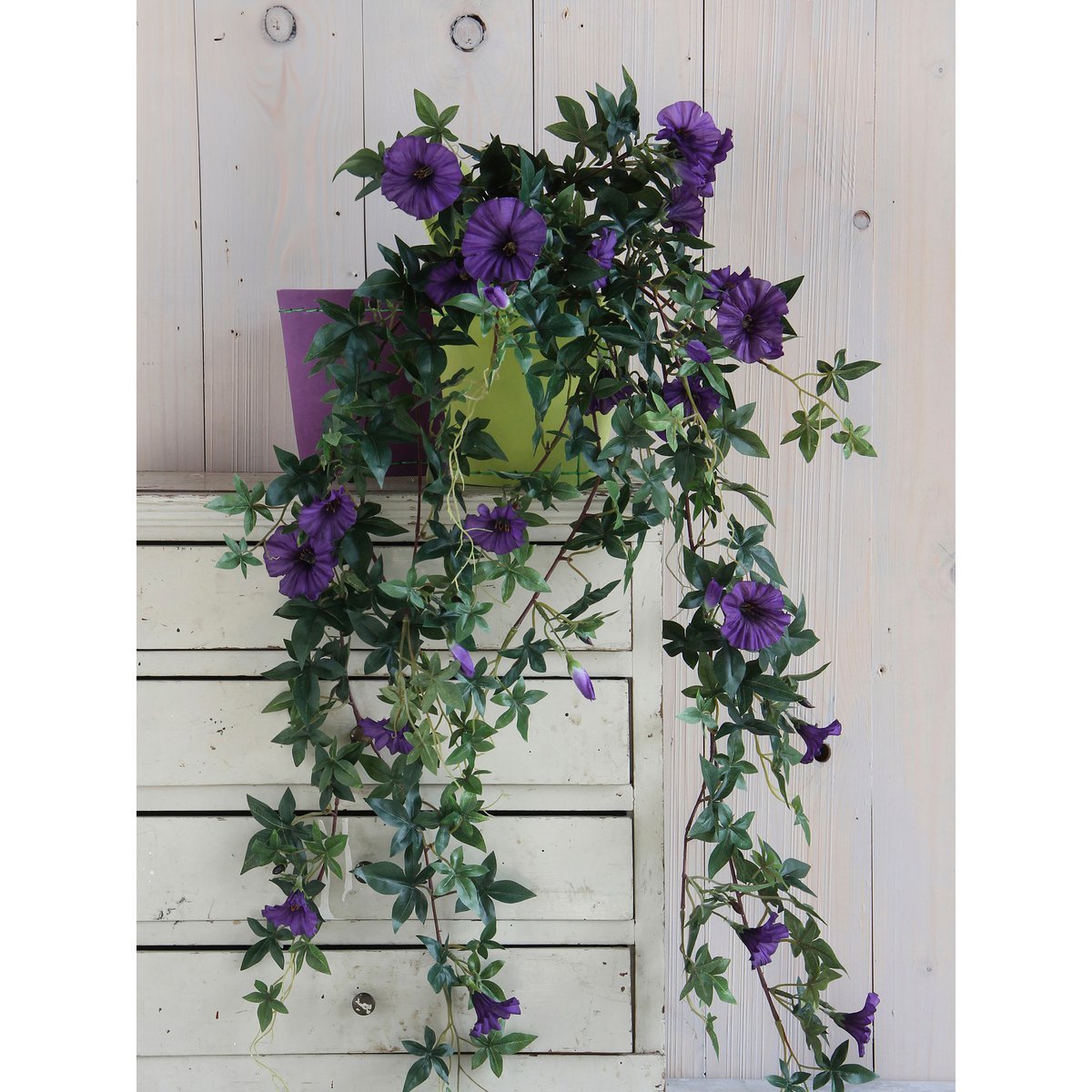 Petunia Kunst Hangplant in Bloempot Stan - L25 x B45 x H50 cm - Donkerpaars