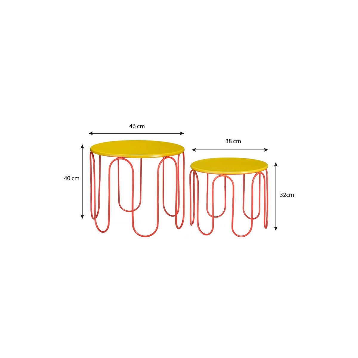 Dione Bijzettafel - Set van 2 - H40 x Ø46 cm - Metaal - Geel