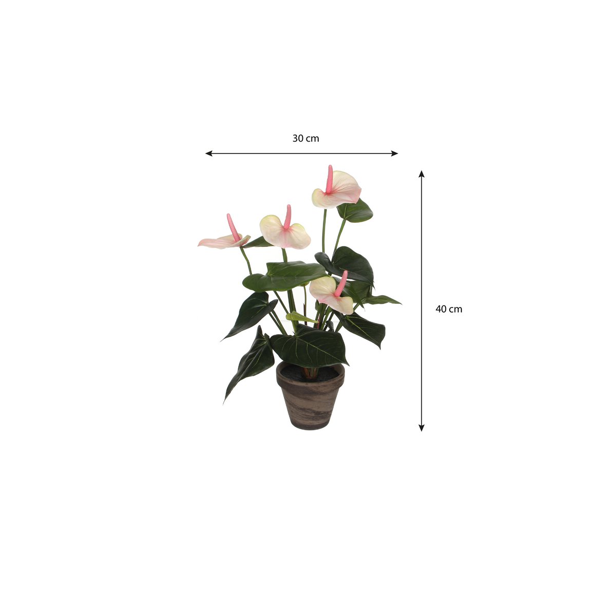 Anthurium Kunstplant in Bloempot Stan - H40 x Ø30 cm - Lichtroze