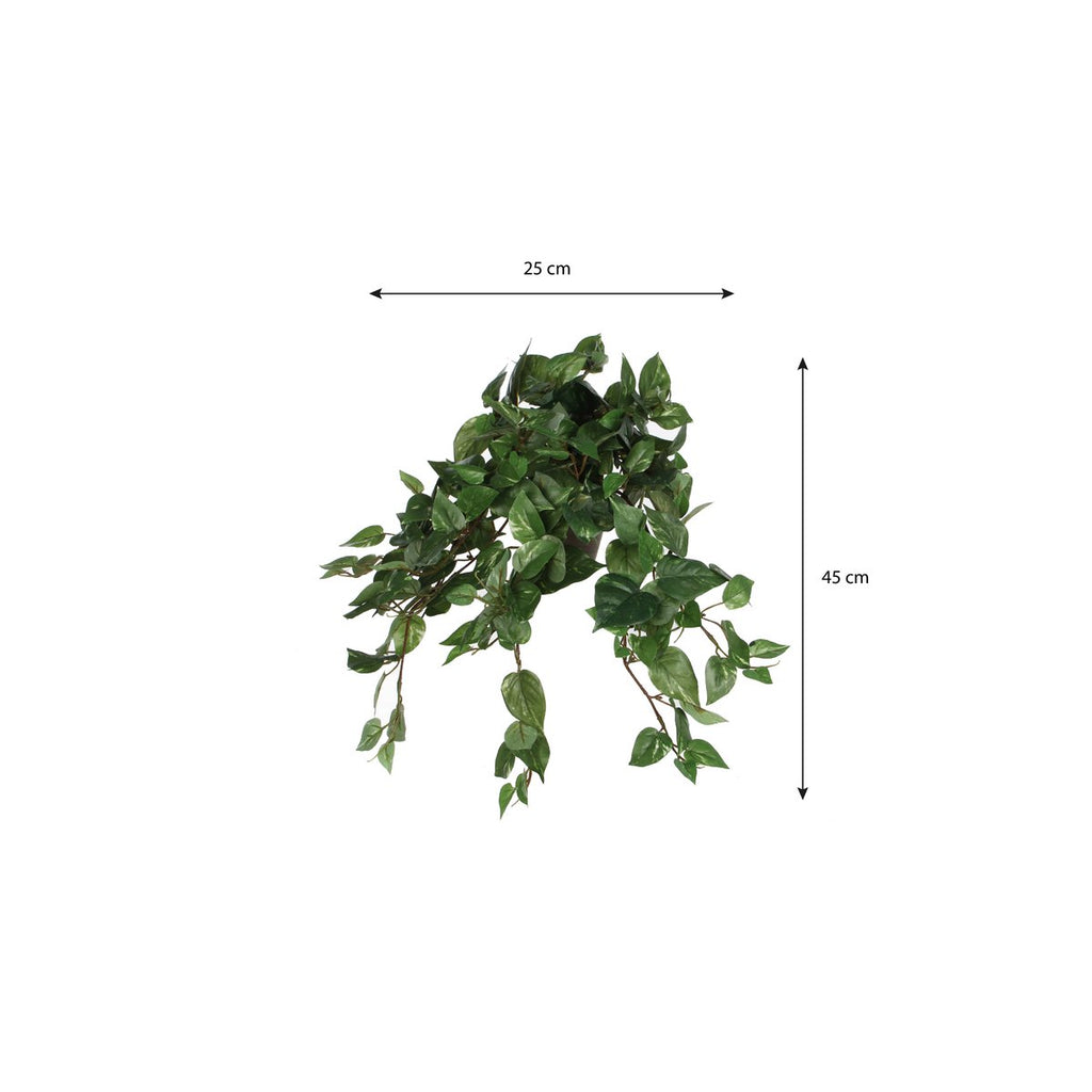 Scindapsus Kunst Hangplant in Bloempot Stan - H45 x Ø25 cm - Groen