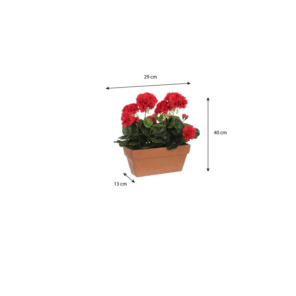 Geranium Kunstplant in Balkonbak - L29 x B13 x H40 cm - Rood