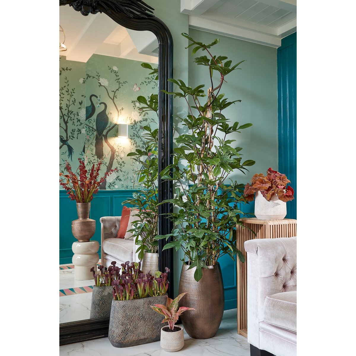 Yonker Plantentafel - Set van 2 - L35 x B25 x H80 cm - Gerecycled Hout - Bruin