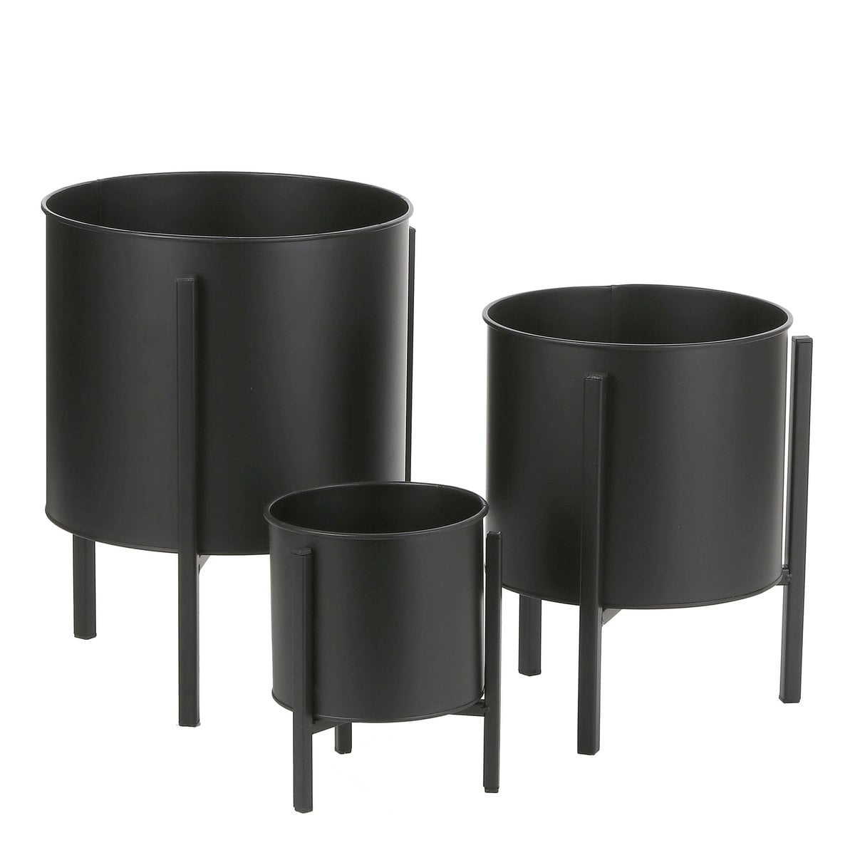Jessy Bloempot op Standaard - Set van 3 - H35 x Ø27 cm - Metaal - Zwart Mica Decorations