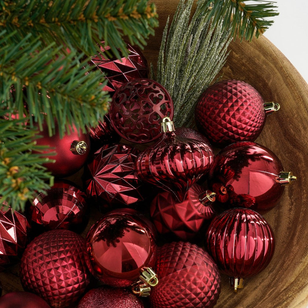 Kerstballen set  Donkerrood Mica Decorations