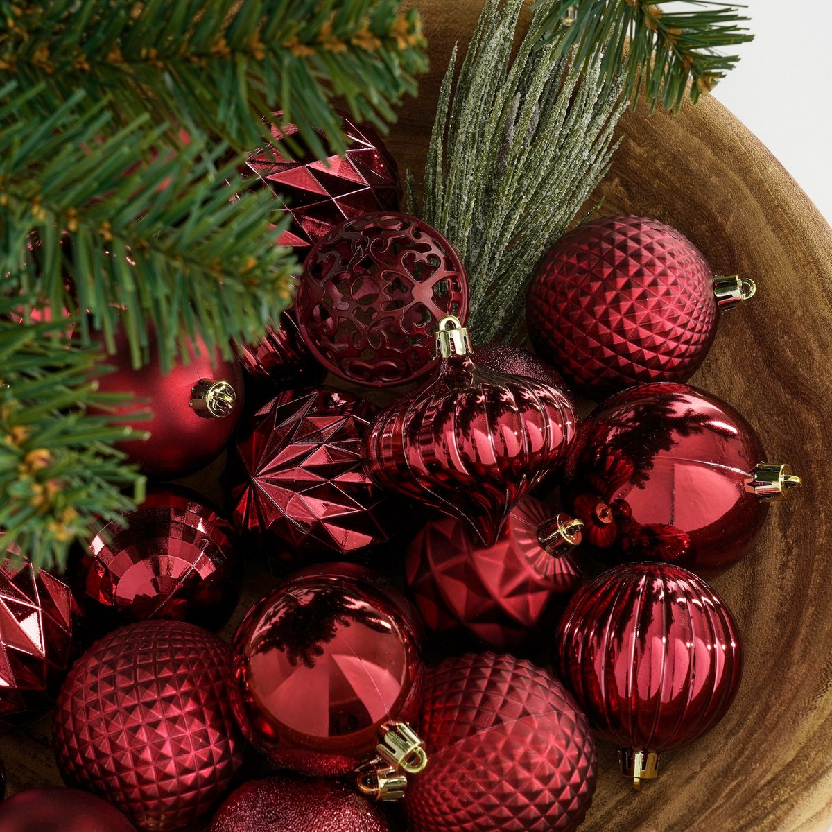 Kerstballen set  Donkerrood Mica Decorations