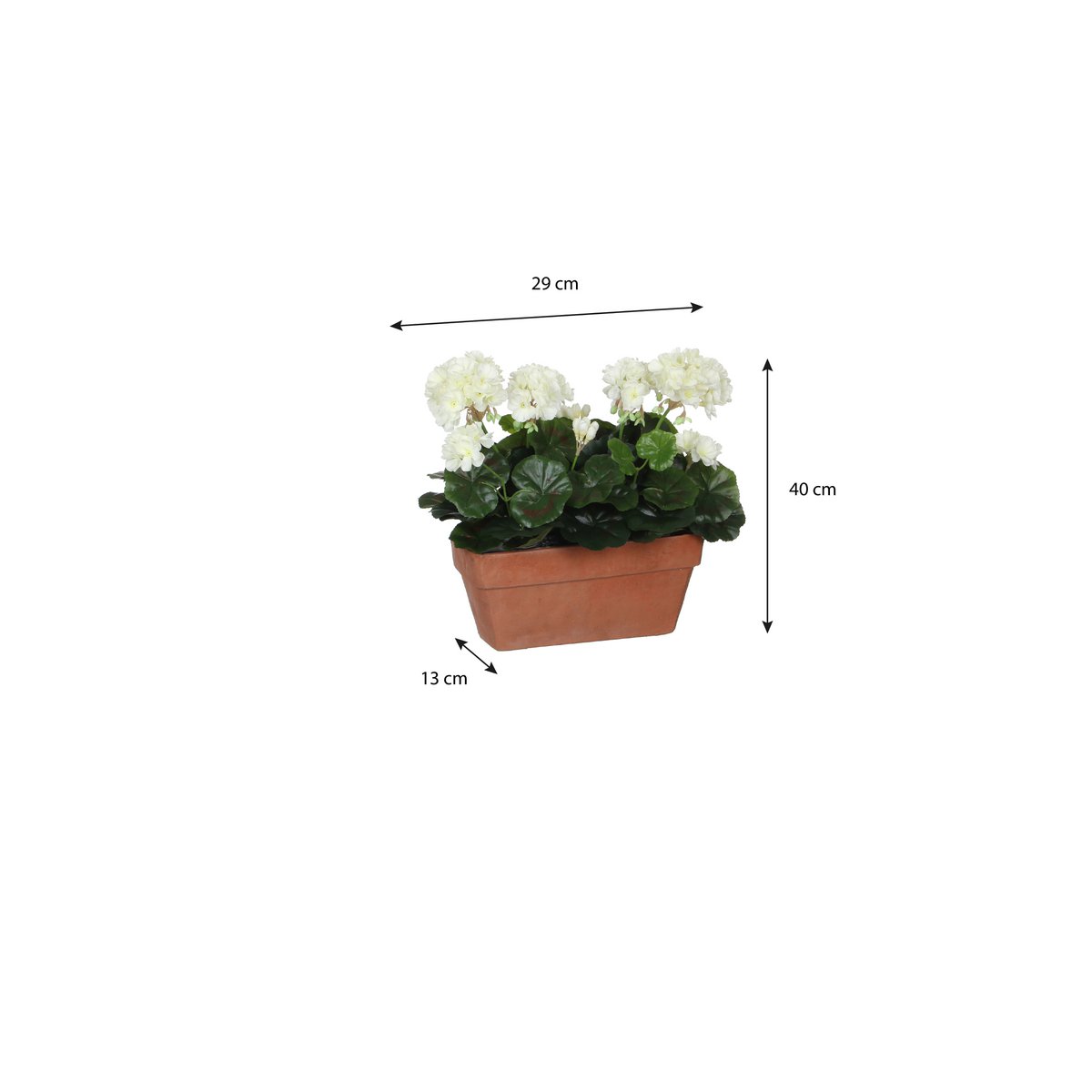Geranium Kunstplant in Balkonbak - L29 x B13 x H40 cm - Wit