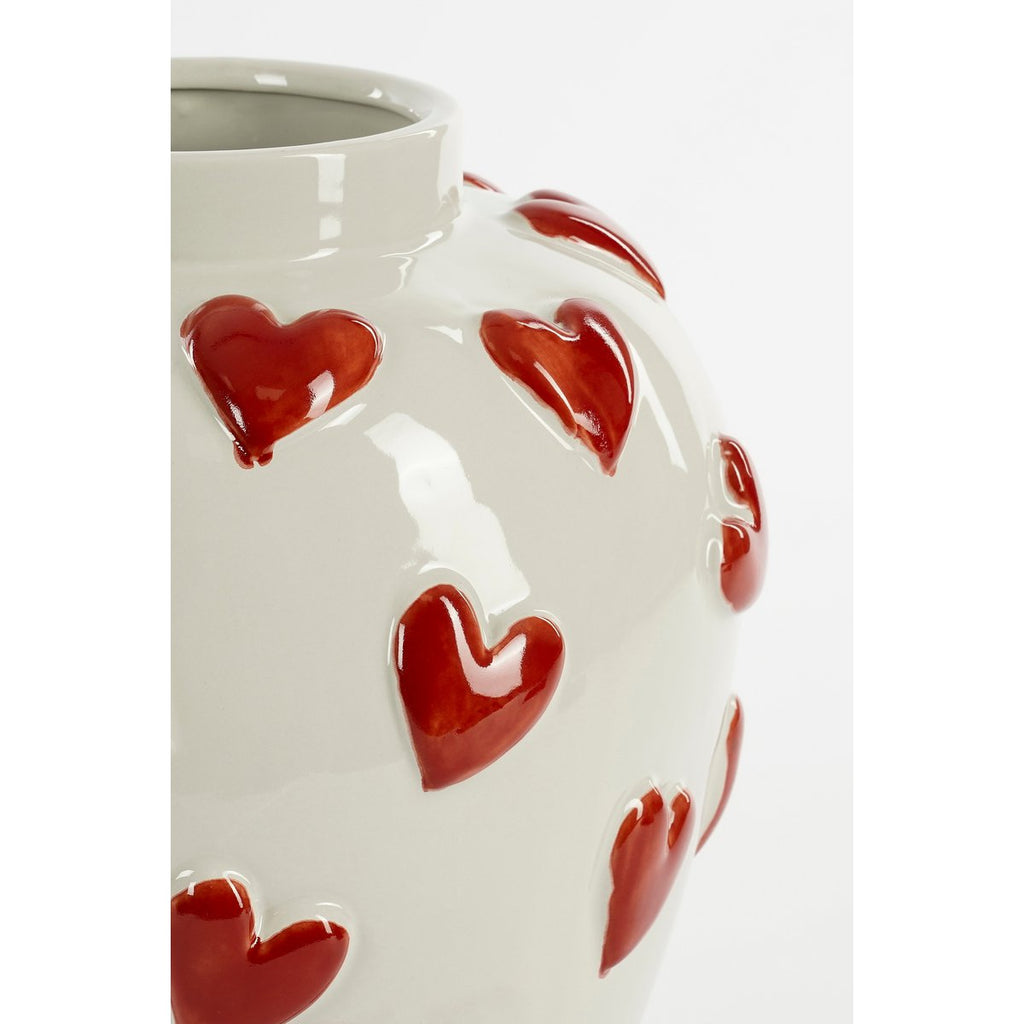 Hearts Vaas - H33 x Ø30 cm - Keramiek - Wit, Rood