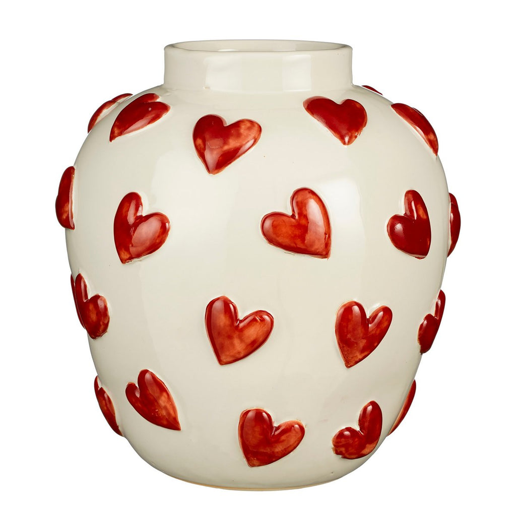 Hearts Vaas - H33 x Ø30 cm - Keramiek - Wit, Rood