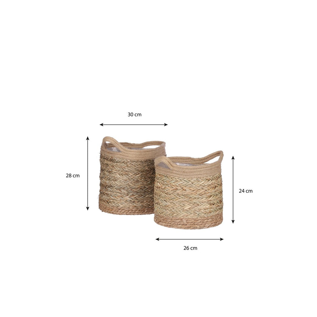 Anne Plantenmand - Set van 2 - H28 x Ø30 cm - Zeegras - Lichtbruin