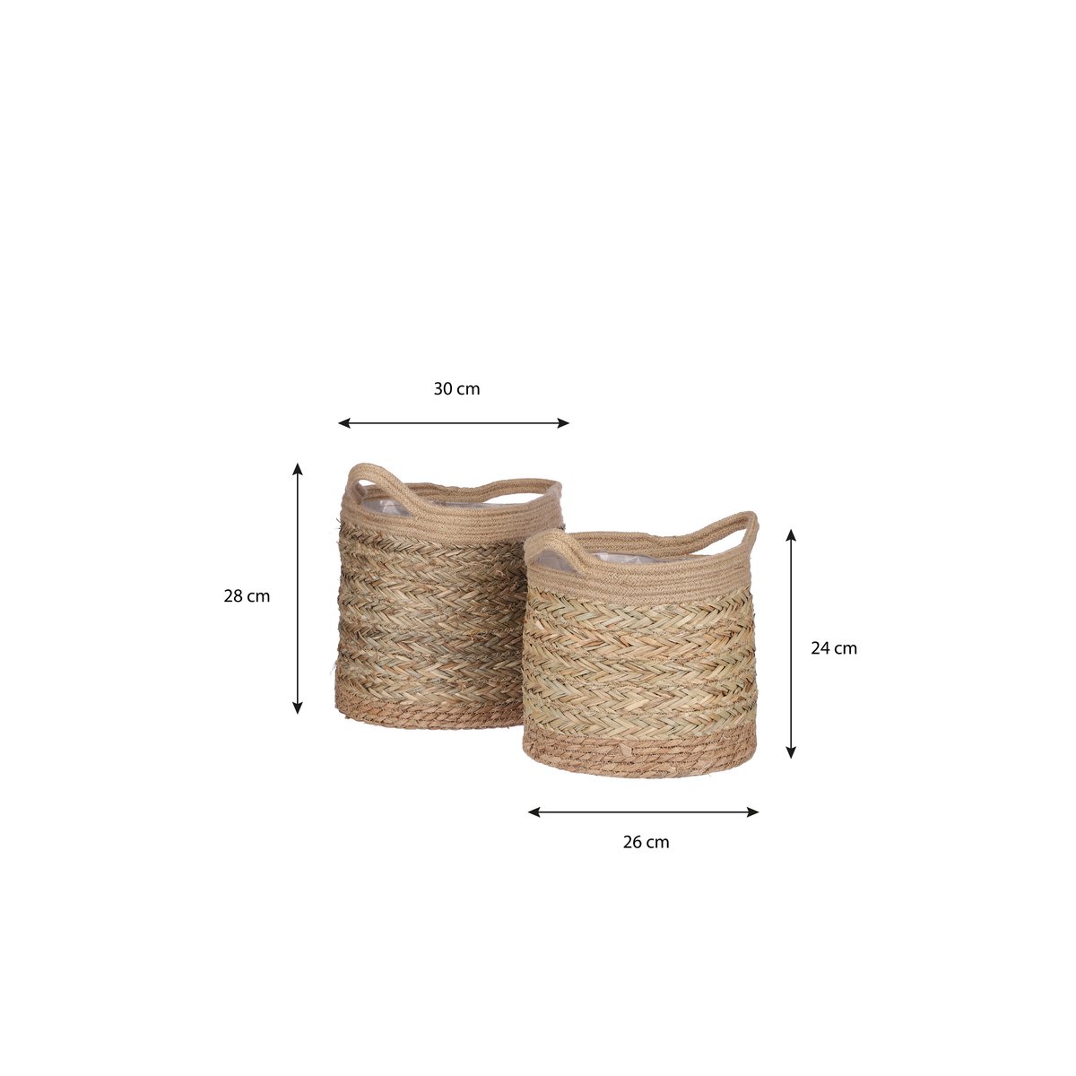 Anne Plantenmand - Set van 2 - H28 x Ø30 cm - Zeegras - Lichtbruin