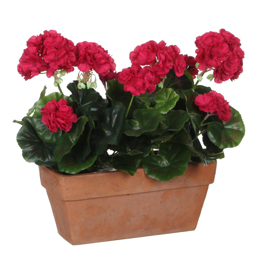 Geranium Kunstplant in Balkonbak - L29 x B13 x H40 cm - Donkerroze