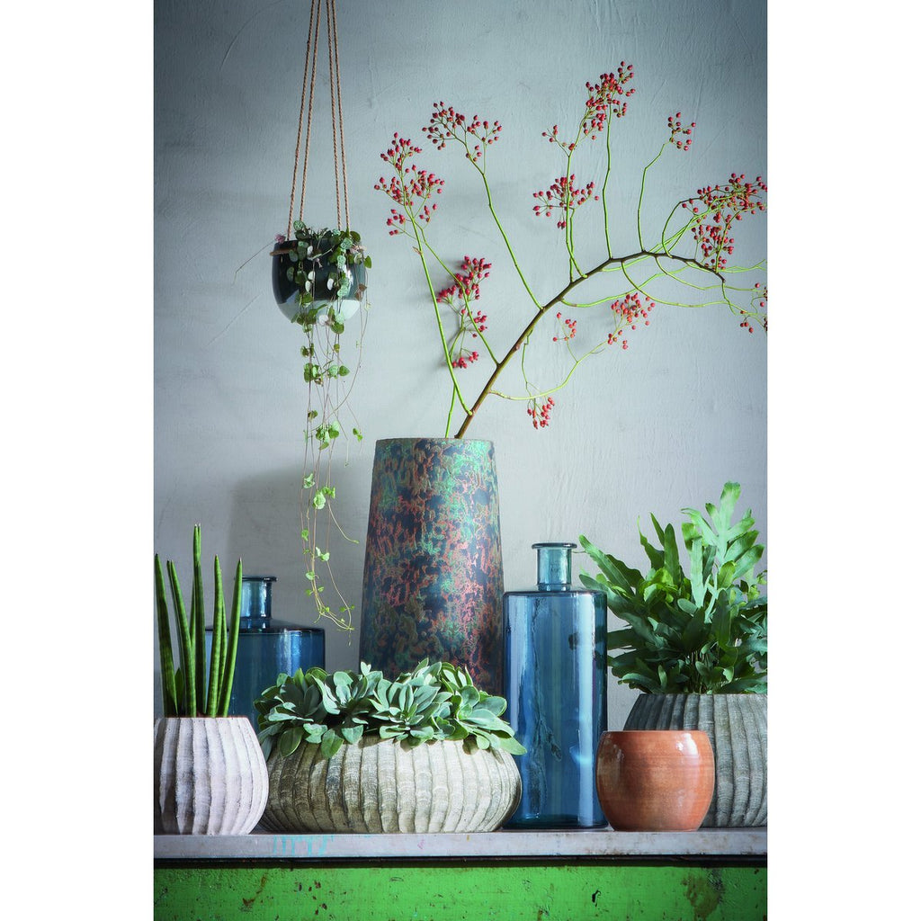 Guan Fles Vaas - H26 x Ø21 cm - Gerecycled Glas - Blauw Mica Decorations
