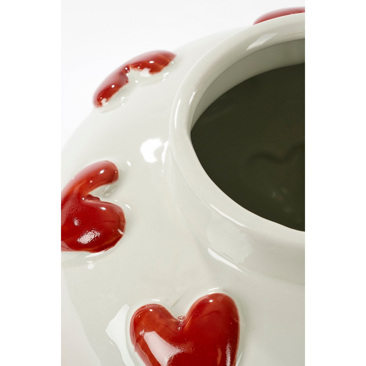 Hearts Vaas - H33 x Ø30 cm - Keramiek - Wit, Rood