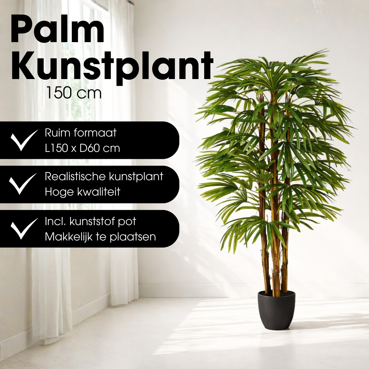 Kunstplant Raphis Palm Groen Mica Decorations