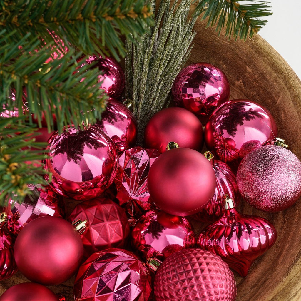 Kerstballen set  Fuchsia Mica Decorations