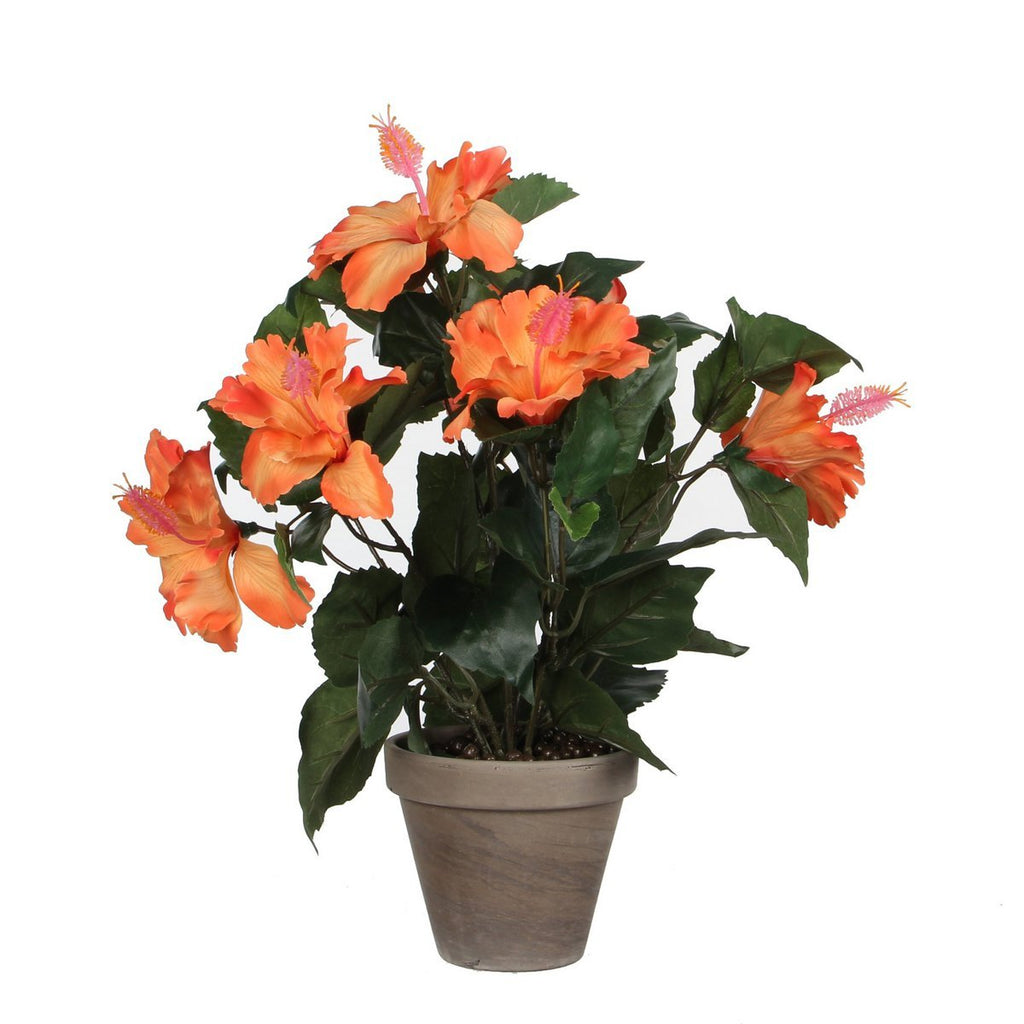 Hibiscus Kunstplant in Bloempot Stan - H40 x Ø30 cm - Oranje