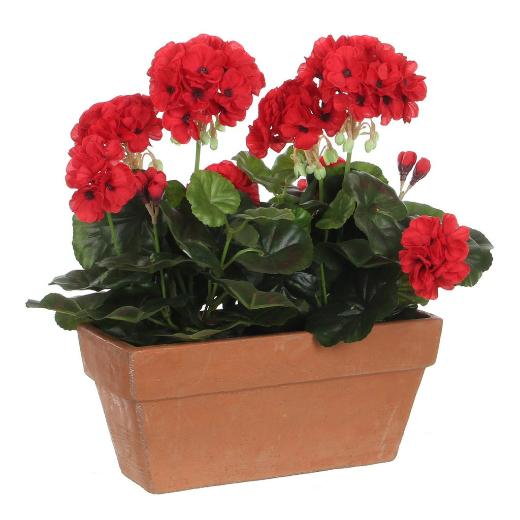 Geranium Kunstplant in Balkonbak - L29 x B13 x H40 cm - Rood