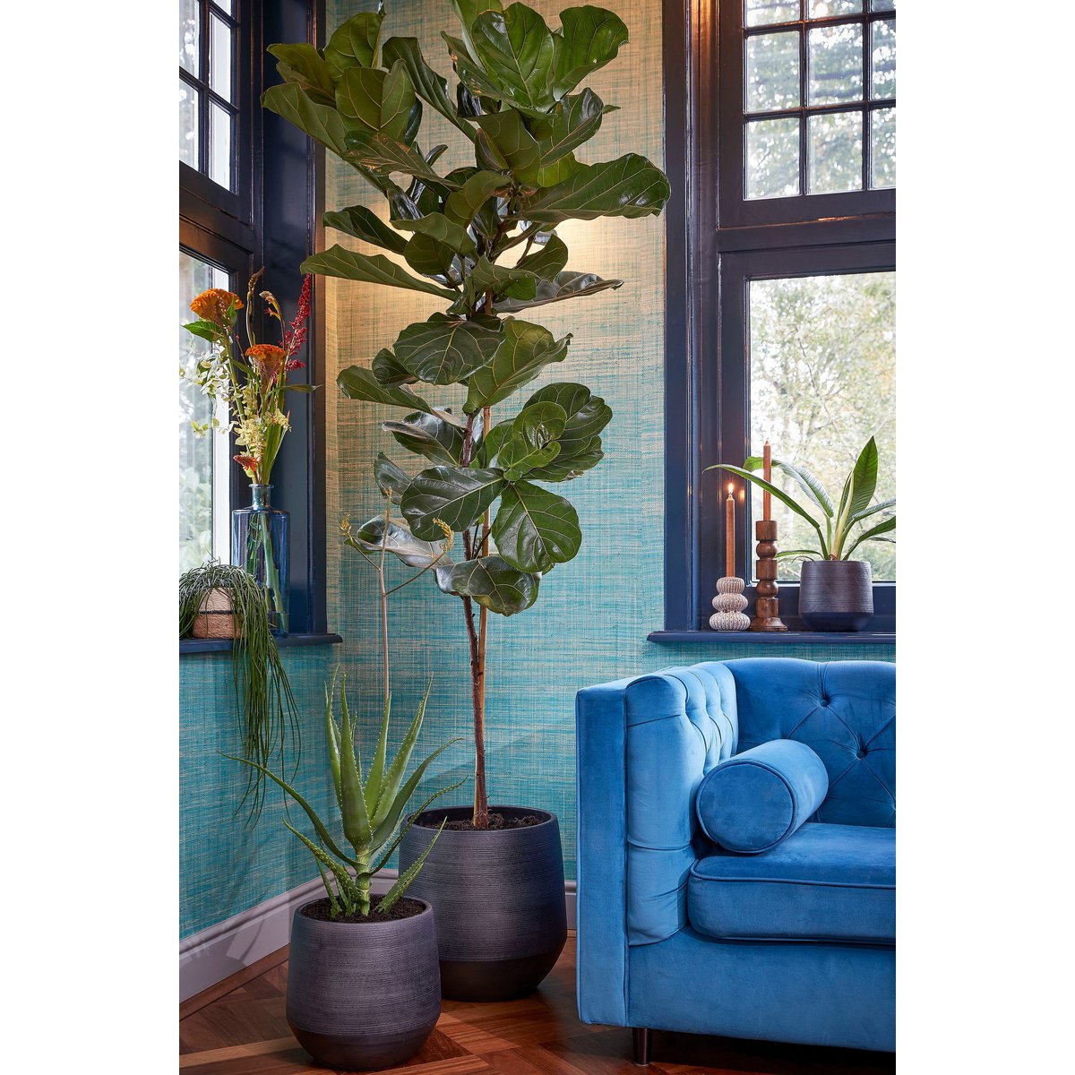 Guan Fles Vaas - H40 x Ø15 cm - Gerecycled Glas - Blauw