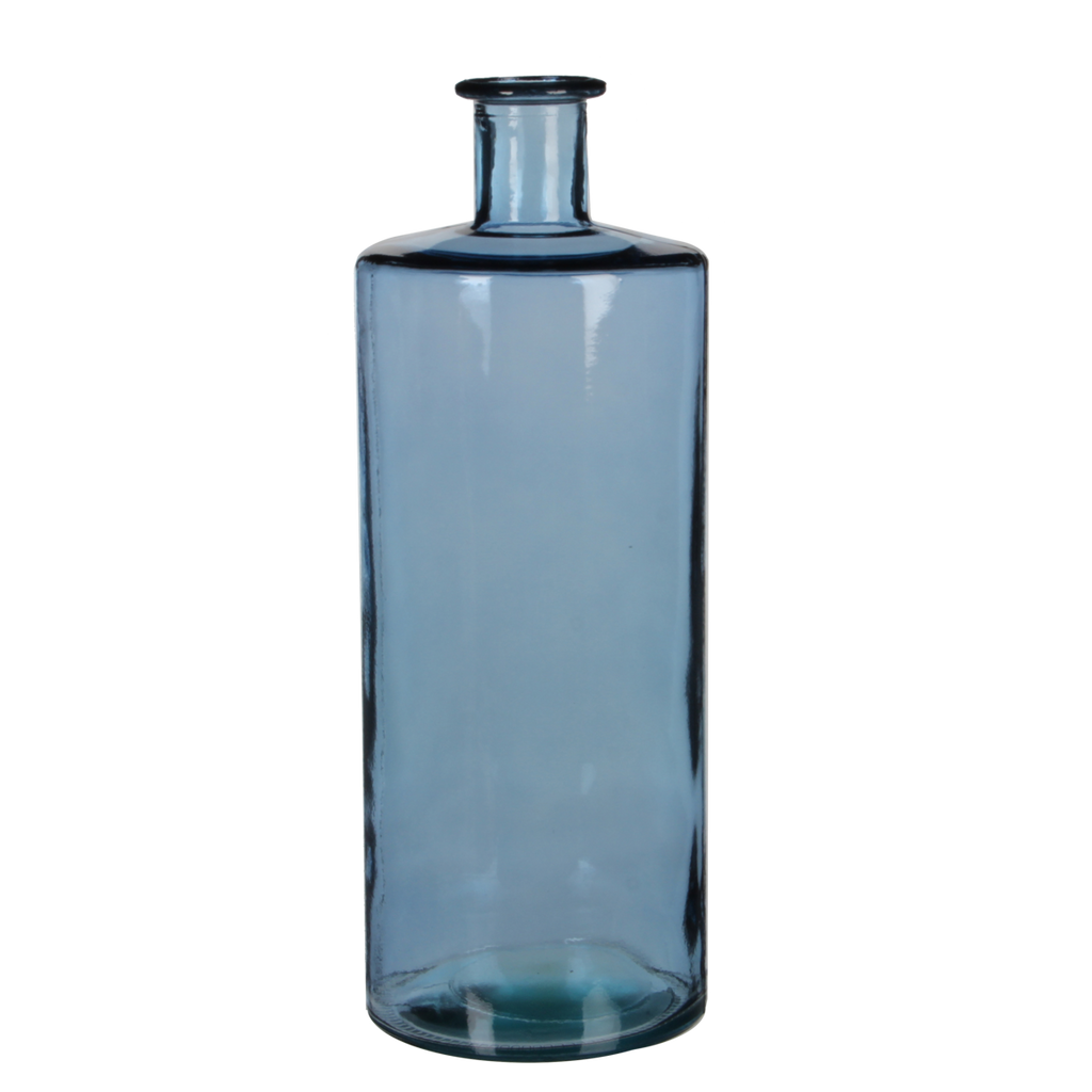 Guan Fles Vaas - H40 x Ø15 cm - Gerecycled Glas - Blauw