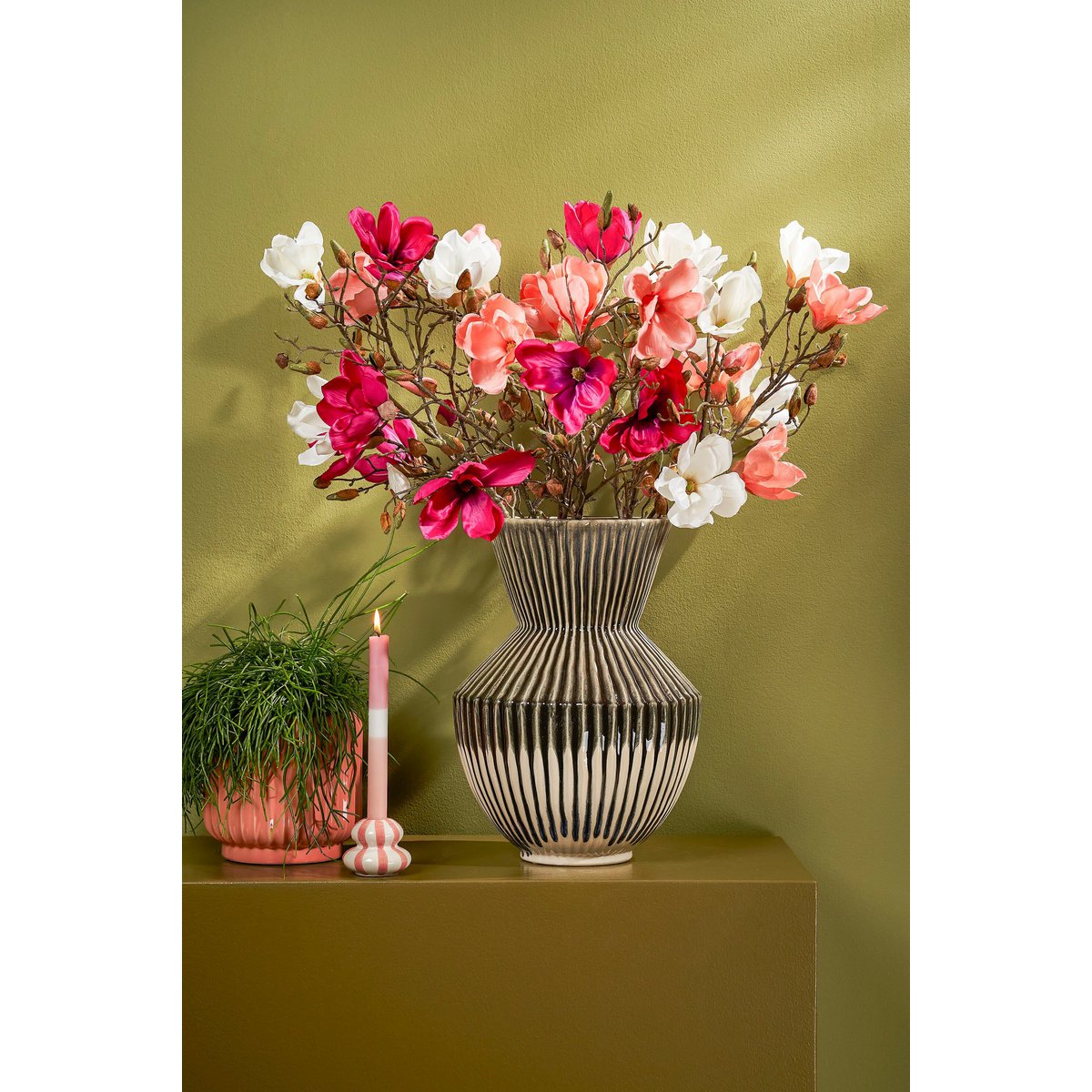 Kunstbloem Magnolia Perzik Mica Decorations
