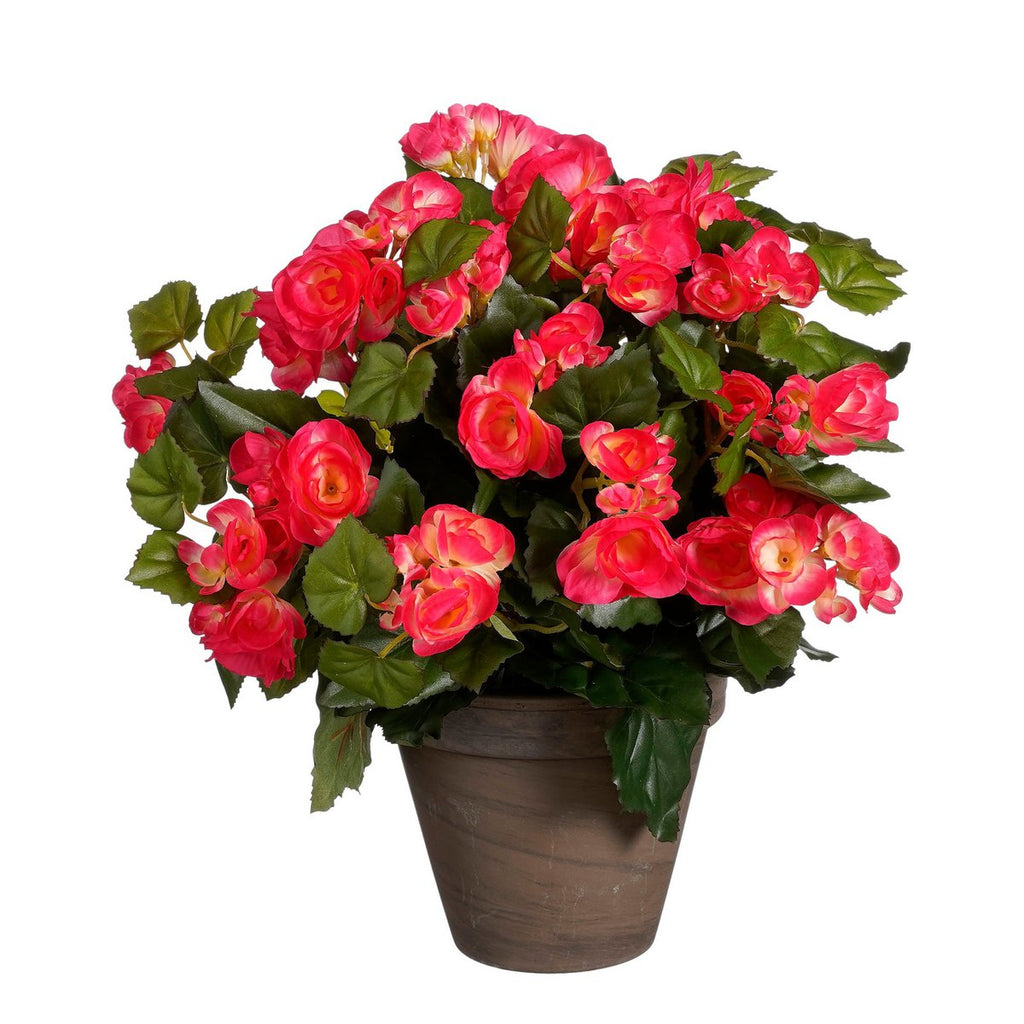 Begonia Kunstplant in Bloempot Stan - H37 x Ø36 cm - Donkerroze