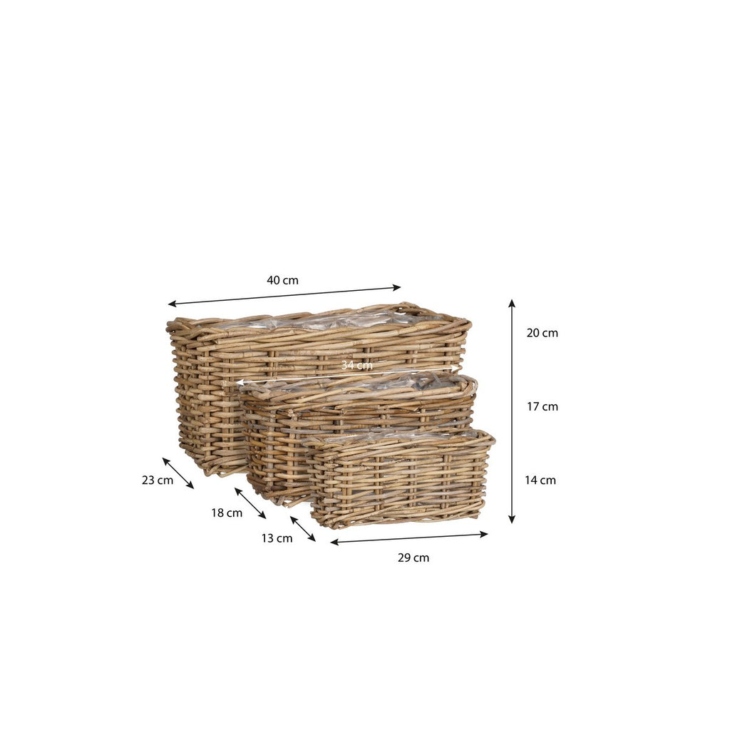 Marcia Plantenmand voor Buiten - Set van 3 - L40 x B23 x H20 cm - Rotan - Grijs