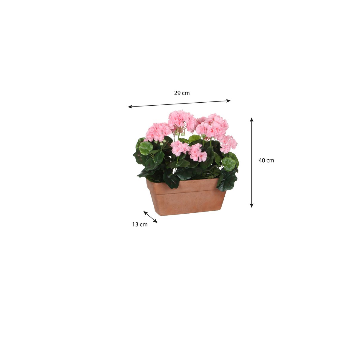 Geranium Kunstplant in Balkonbak - L29 x B13 x H40 cm - Roze