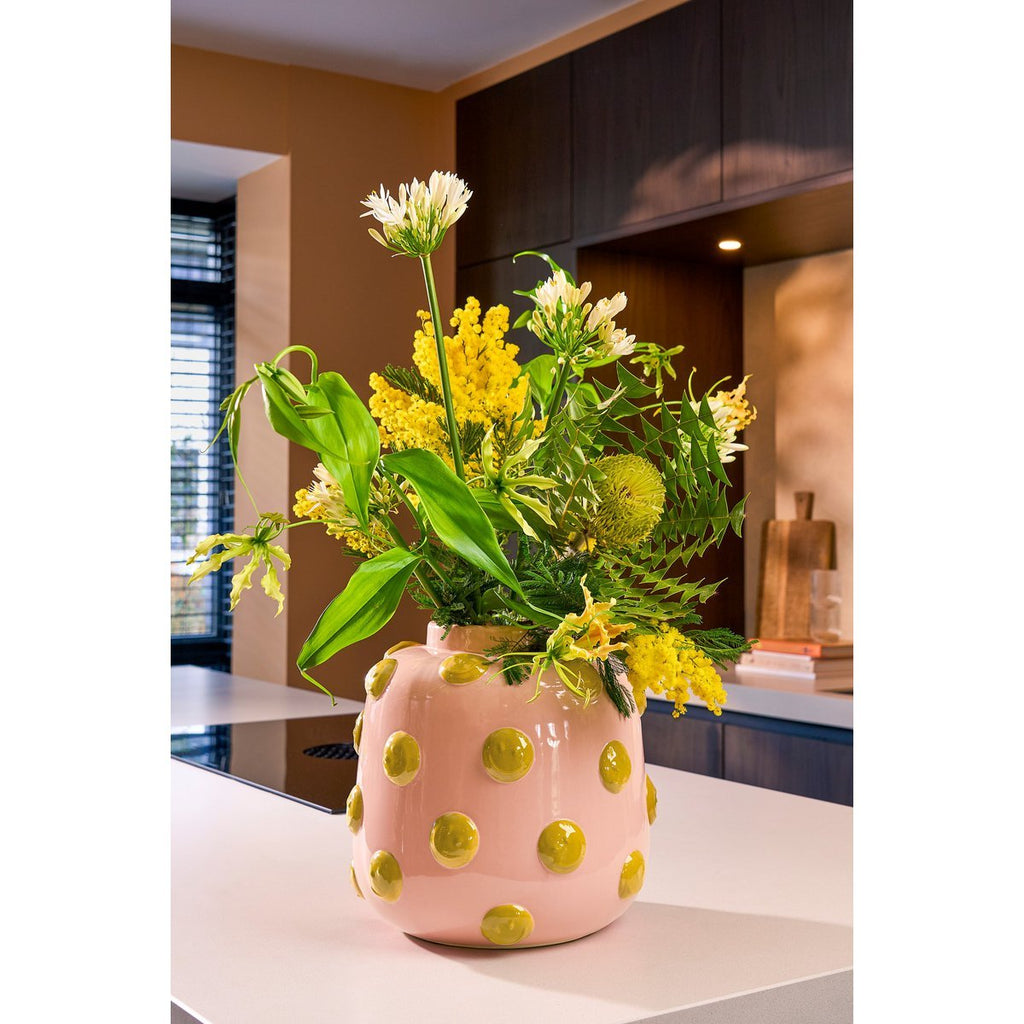 Smiley Vaas - H28 x Ø29 cm - Keramiek - Lichtroze, Oker