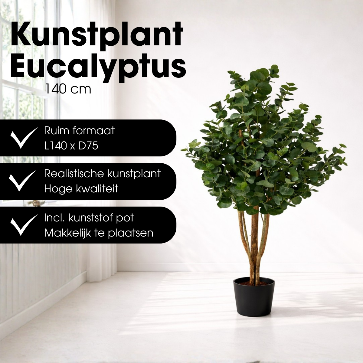 Kunstplant Eucalyptusboom Groen Mica Decorations
